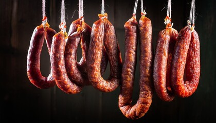 Horizontal Homemade Hanging Smoked Chorizo