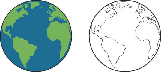 Vector Cartoon Earth Globe Icon, Planet World with Americas, Flat Design, Ecology, Environment Protection, Travel Destination, Simple Drawing