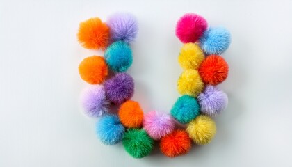 Colorful Letter U Made Of Fluffy Pom Poms On White Background Creative Handmade Typography For Kids Learning Alphabet Educational Design Playful Classroom Decor And Graphic Projects