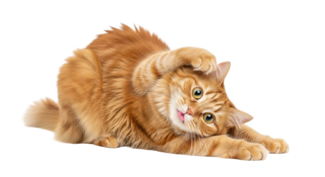Playful ginger cat looking at camera isolated PNG with Transparent Background