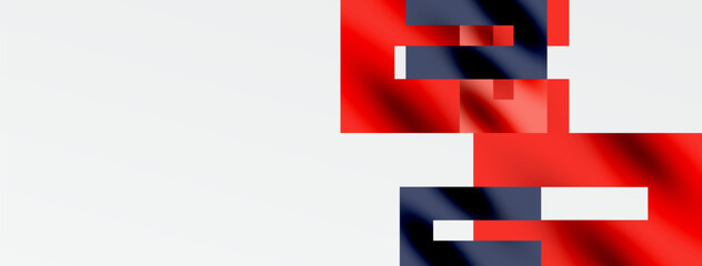 Abstract digital art. Red, white, navy hues blend. Geometric shapes suggest flags, patterns, movement. Minimalist composition, bold colors dominate.