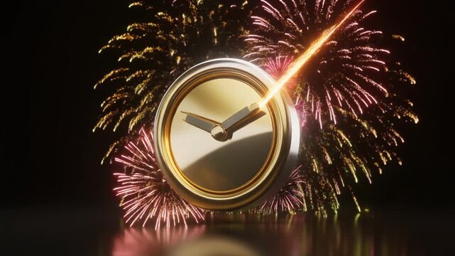 New Years Eve Countdown Clock with Fireworks.