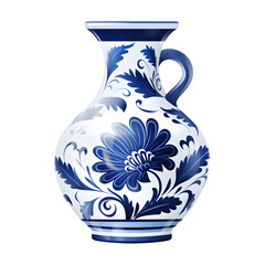Blue and white ceramic pitcher with floral decorations art