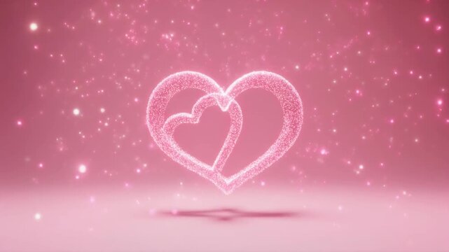 Two glowing hearts floating in a pink room, with a subtle shadow beneath them.