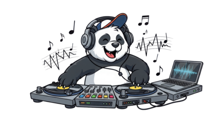 Cool Panda DJ Cartoon Character isolated PNG with Transparent Background