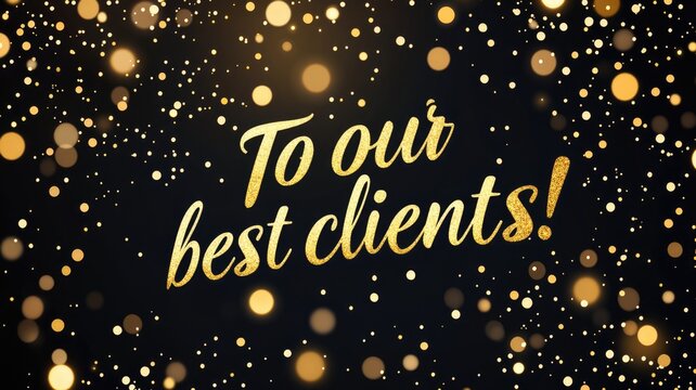 Luxury Card with the text "To our best clients" on a dark background with sparkling gold shimmer