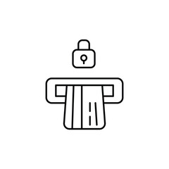Credit card in ATM slot and lock. Safe withdrawal, verified banking. Pixel perfect, editable stroke vector icon