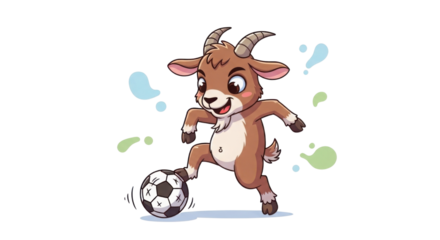 Cartoon goat playing soccer ball isolated PNG with Transparent Background