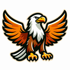 Eagle cartoon logo design on white background, cute mascot emblem, vector illustration of flying bird, modern animal symbol for branding and sports team identity