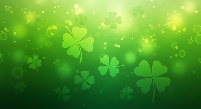 Four leaf clover floats gently on a sparkling green backdrop, radiating luck and charm