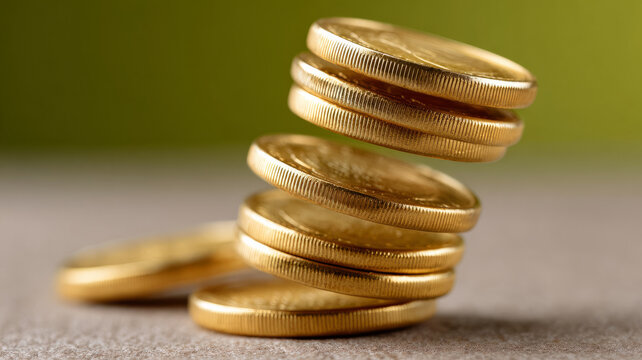 Stack of gold coins balancing on a surface - Powered by Adobe