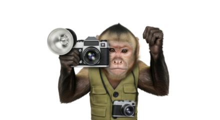 Monkey using a camera isolated PNG with Transparent Background