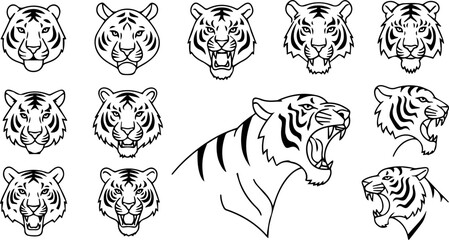 Tiger Head Outlines A Collection of Striking Designs.
