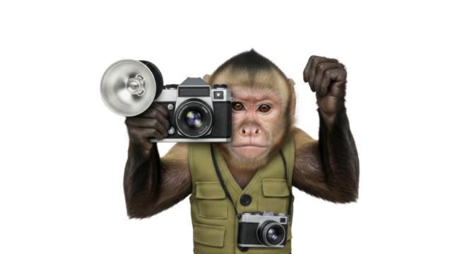 Monkey using a camera isolated PNG with Transparent Background