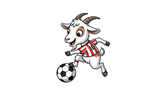 Cartoon Goat Playing Soccer isolated PNG with Transparent Background
