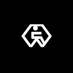Abstract white logo of a person in a wheelchair inside a geometric shape, set against a black background.