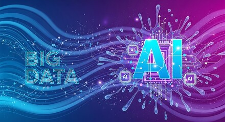 Artificial Intelligence and Big Data processing futuristic technology background.