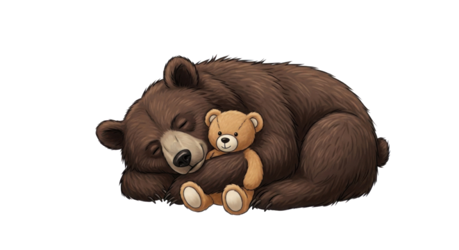Cute brown bear cuddling with teddy bear isolated PNG with Transparent Background