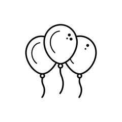 Simple line art icon of three balloons tied together

