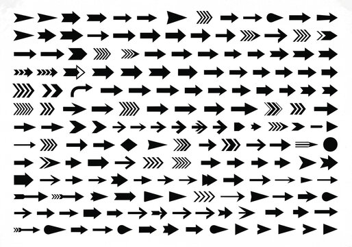 Collection of diverse arrow icons simple flat vector set for navigation direction and user interface design isolated on white back