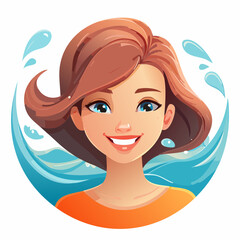 Smiling woman illustration with water splash design