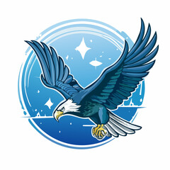 Soaring eagle illustration against blue background with starry elements