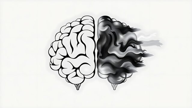 hemisphere. Split brain hemisphere concept blending geometric precision with fluid creativity on neutral background. wellbeing guides.