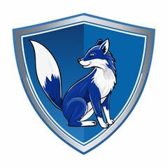 Stylized blue fox mascot on shield emblem for education and protection