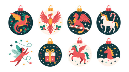 Festive Ornament Designs: Colorful Christmas ornaments with whimsical illustrations, capturing the spirit of the holiday season with delightful and imaginative patterns.