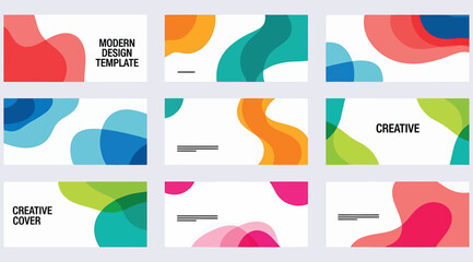 Abstract colorful fluid shapes on a clean, representing modern design templates and creative cover layouts with a minimalist aesthetic and vibrant color palette