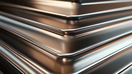 An abstract view showcasing metallic, silvery stacked shapes. The composition uses depth of field to guide the viewer's eye, creating a dynamic, geometric pattern. #abstractart