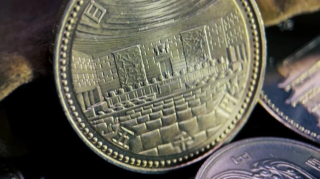 5000￥ 1990 japan nostalgic closeup vintage japanese 100 yen coin for finance, retro, currency, nostalgia, historythemed designs, projects.