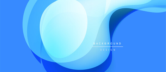 Abstract blue background. Smooth shapes overlap, creating dynamic visual effect. Light gradients suggest depth, modern design elements present.