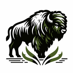 Minimalist Bison Logo on White Background Vector Icon Simple Geometric Animal Silhouette Clean Design for Branding