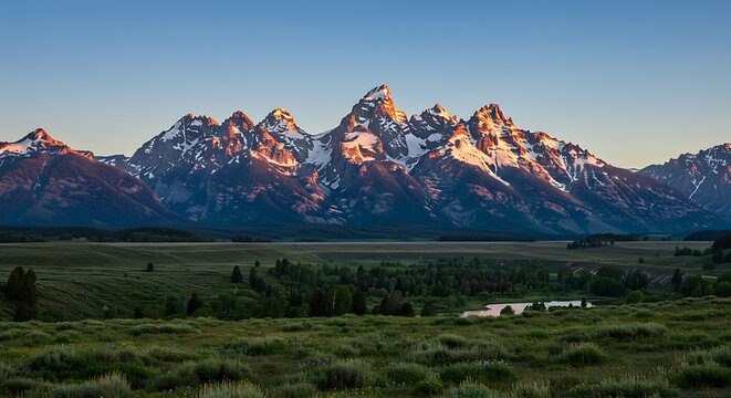 Grand Teton Mountain Range at Sunrise - A Majestic Landscape.