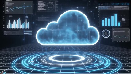 Futuristic Digital Cloud Computing Network Data Analysis Holographic Display - Powered by Adobe