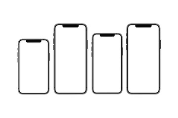 Four Smartphones of Varying Sizes on White Background