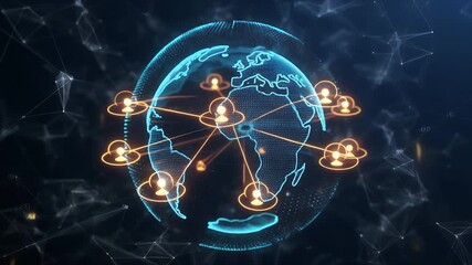Global communication network concept showing digital earth and interconnected cloud user icons - Powered by Adobe