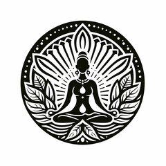 Yoga Meditative Logo on White Background Minimalist Zen Icon Vector
