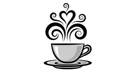 Stylized Coffee Cup with Heart-Shaped Steam on White Background