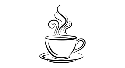 Obraz premium Stylized Coffee Cup with Swirling Steam, Black and White Line Art