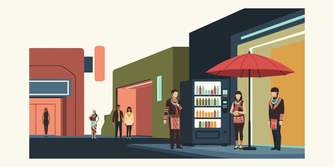 Urban Scene with Figures and Vending Machine