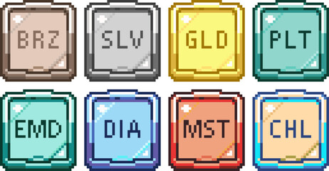 pixel illustration of tier emblem set