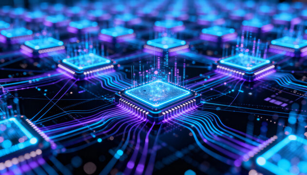 Grid of Glowing AI Processors