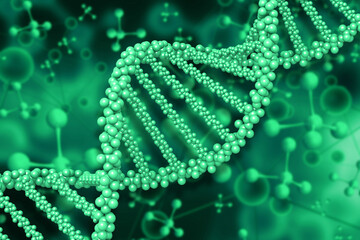 DNA molecules strand on scientific background. 3d illustration