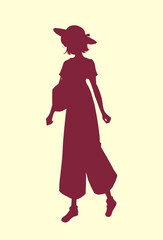 外出する女性　夏　パンツ　シルエット