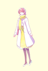 外出する女性　笑顔　冬