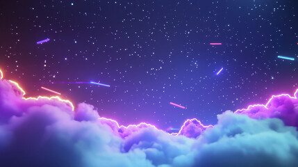Bright starry sky with colorful nebula and glowing clouds creates magical atmosphere of wonder and beauty