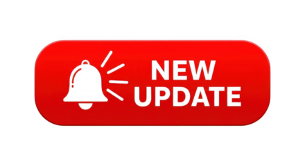 New update notification button with bell icon isolated on transparent background