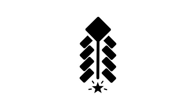 Black and White Firework Rocket Icon with Spark Effect in Minimal Flat Silhouette Style